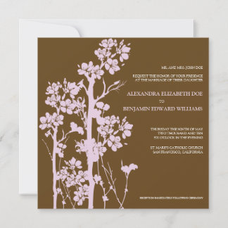 Japanese Floral Chocolate/Lilac Wedding Invitation