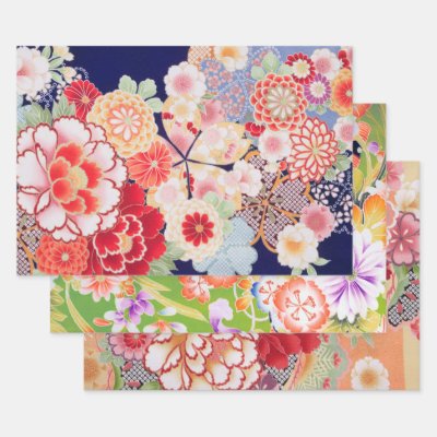 Japanese Floral Design Wrapping Paper Sheets
