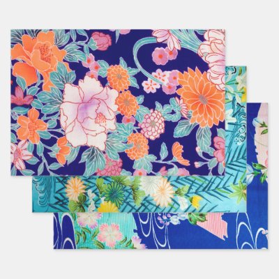 Japanese Floral Design Wrapping Paper Sheets