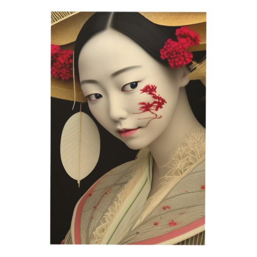 Japanese Floral Geisha Red Gold Fantasy Art Poster