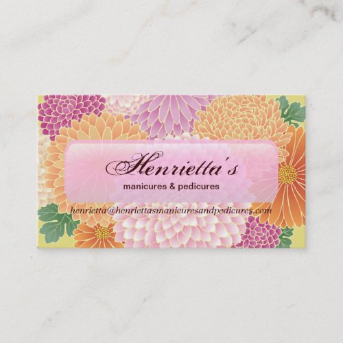 Cute Pink Orange Japanese Floral Vector Business Cards