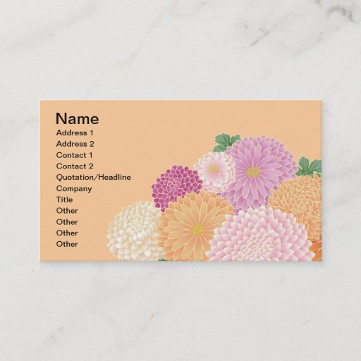 Customizable Cute Pink Orange Japanese Floral Vector Business Cards