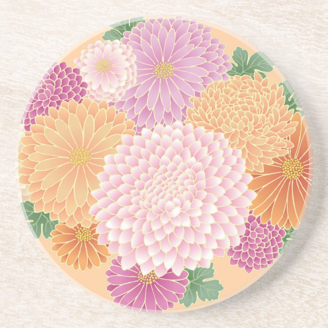 Japanese Floral Kimono Pattern Fine Art Drink Coaster (Front)