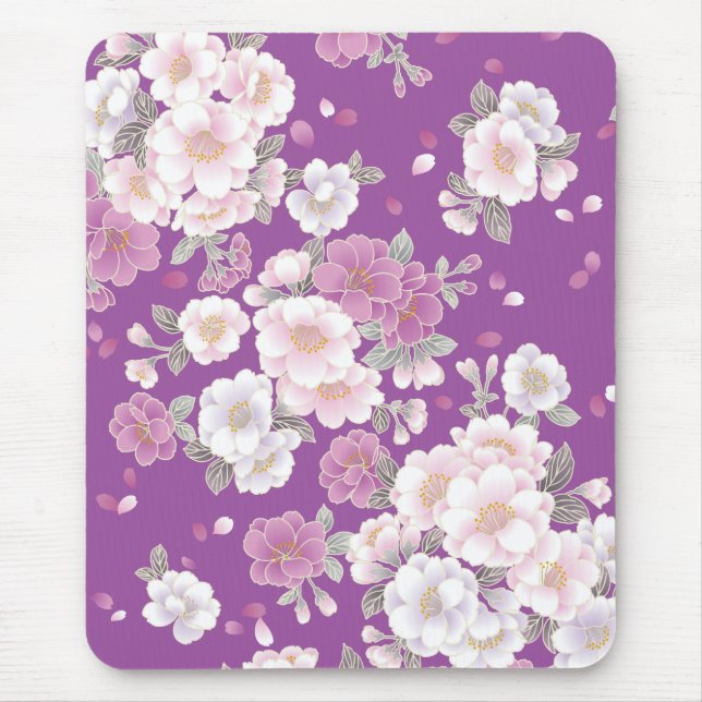 Japanese Floral Kimono Pattern Fine Art Mouse Pad (Front)