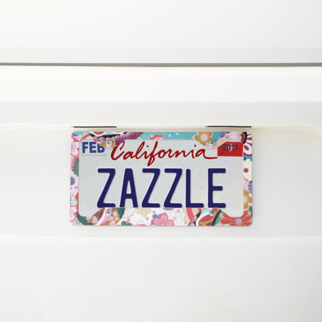 Japanese Floral License Plate Frame Design (On Car)