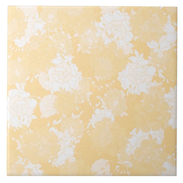 Japanese floral orange patterns ceramic tile (Front)