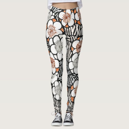 Japanese Floral Pattern  Bijutsu Sekai  Leggings