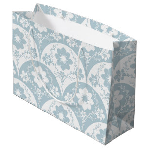Japanese Floral Pattern in Soft Blue and White Large Gift Bag