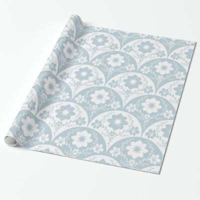 Japanese Floral Pattern in Soft Blue and White Wrapping Paper
