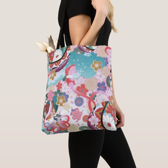 Japanese Floral Pattern Tote Bag (Close Up)