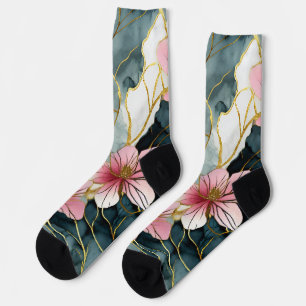 Japanese Floral Pink Gold Socks