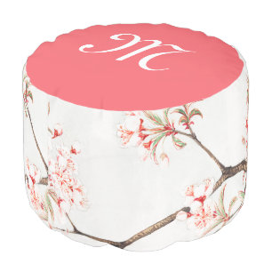 JAPANESE FLORAL PRINT CUSTOM INITIAL ROUND POUF