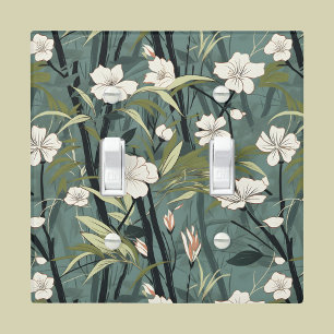 Japanese Floral Print in White Sage and Salmon Light Switch Cover