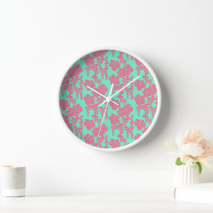 Japanese Floral Print - Pink & Teal Clock