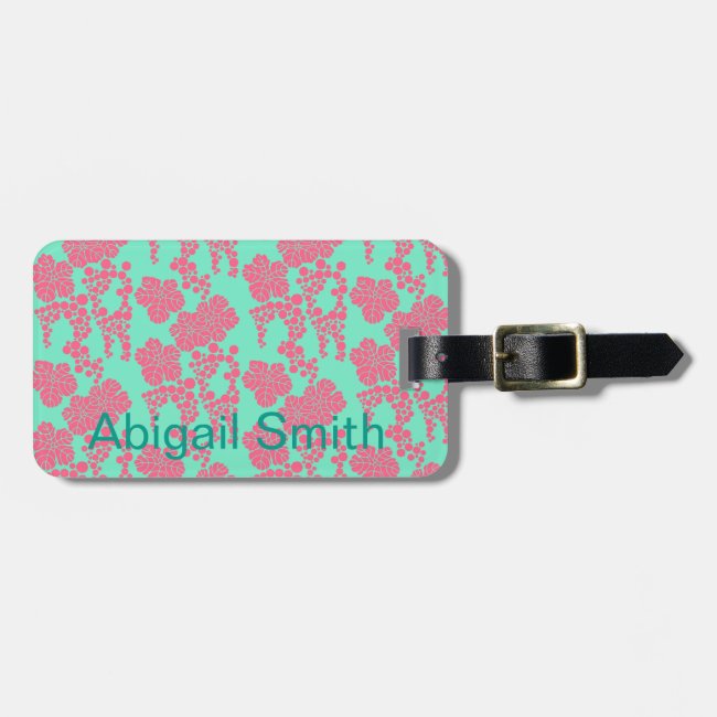 Japanese Floral Print - Pink & Teal Luggage Tag