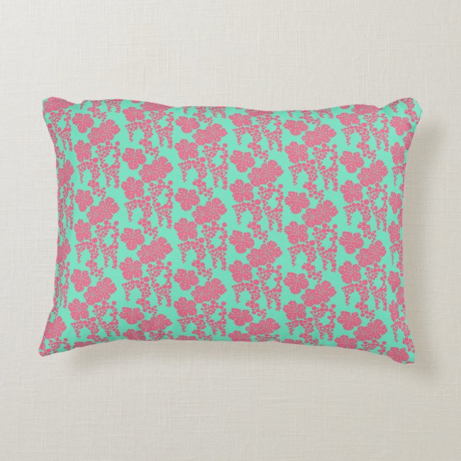 Japanese Floral Print - Pink & Teal Pillow