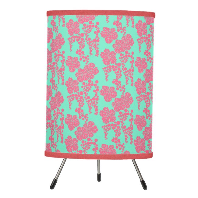 Japanese Floral Print - Pink & Teal Tripod Lamp
