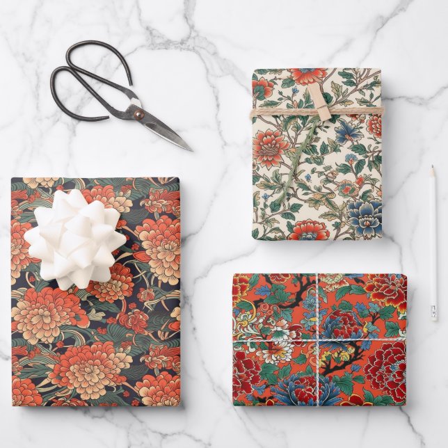 Japanese Floral Series Wrapping Paper Sheets (Front)