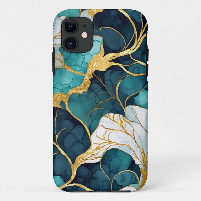 Japanese Floral Teal Gold  Case-Mate iPhone Case (Back)