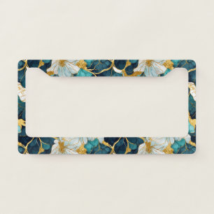 Japanese Floral Teal Gold License Plate Frame