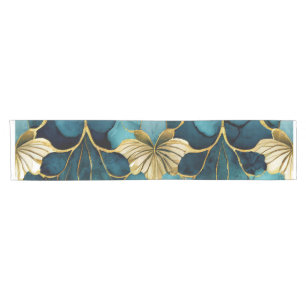 Japanese Floral Teal Gold Short Table Runner