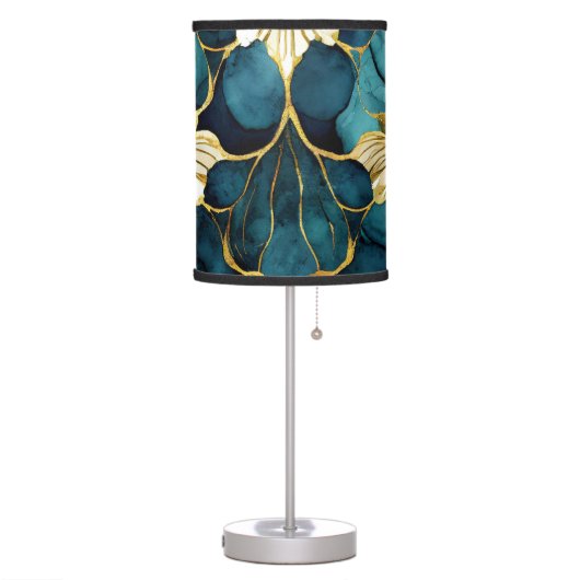 Japanese Floral Teal Gold  Table Lamp (Left)