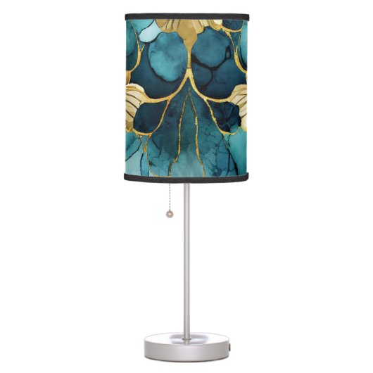 Japanese Floral Teal Gold  Table Lamp (Right)