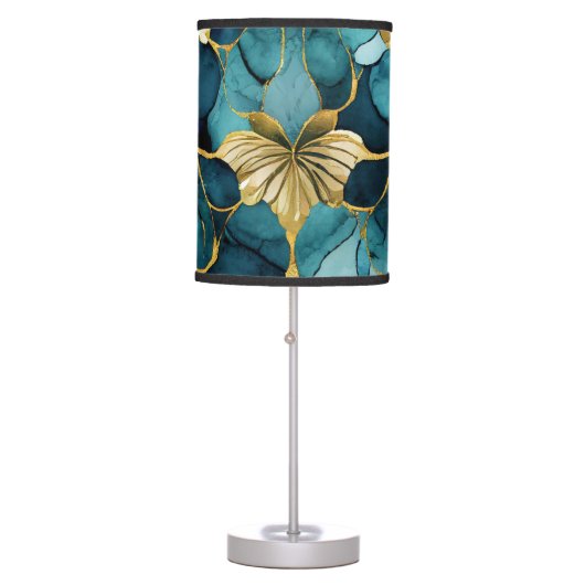 Japanese Floral Teal Gold  Table Lamp (Front)