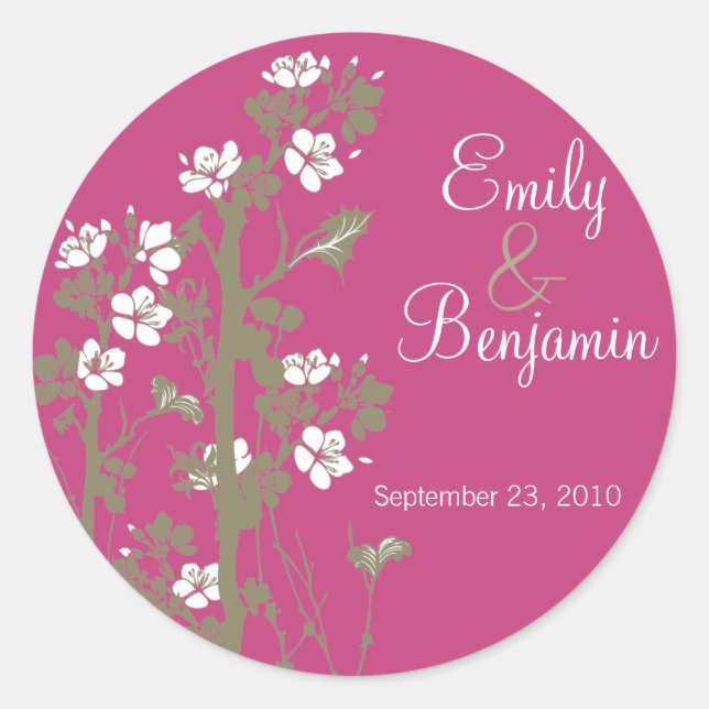 Japanese Floral Wedding Invitation Seal : hot pink (Front)