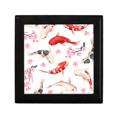 Japanese FLOWER AND KOI FISH white and red Gift Box