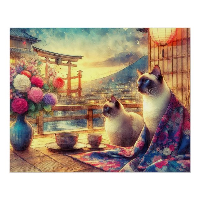 Japanese flower and siamese cat poster (Front)