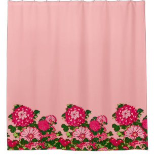 Japanese Flower Border, Fuchsia and Coral Pink Shower Curtain