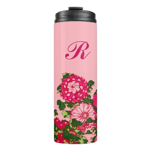 Japanese Flower Border Fuchsia and Coral Pink  Thermal Tumbler