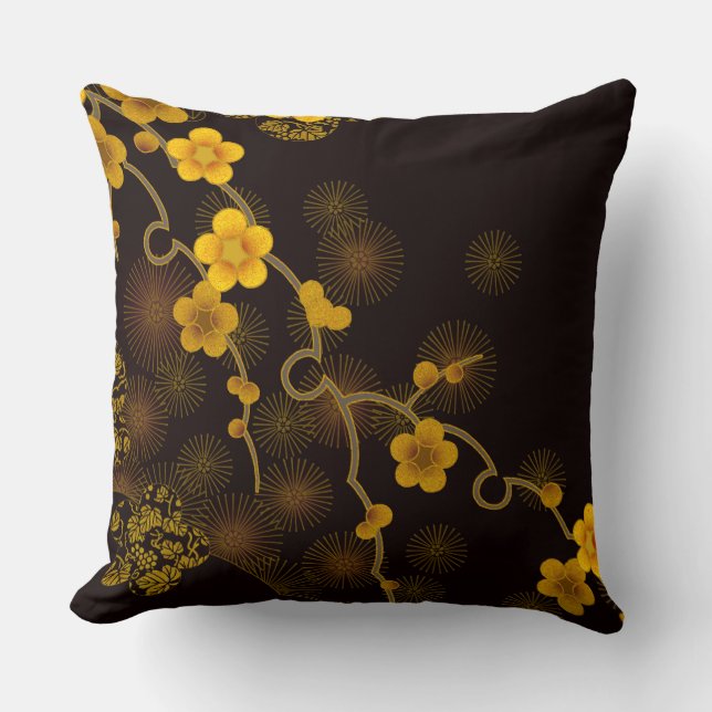 Japanese Flower Design Throw Pillow (Front)