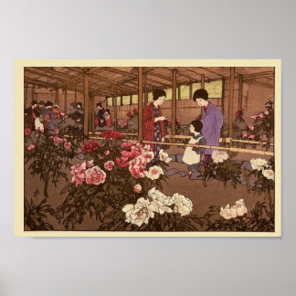 Japanese Flower Garden People Scene Poster Print