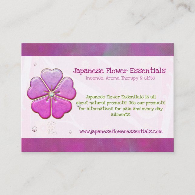Japanese Flower Jeweled HANDMADE BOTANICALS OILS Business Card (Front)