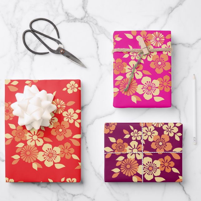 Japanese Flower Mix Pattern Wrapping Paper Sheets (Front)