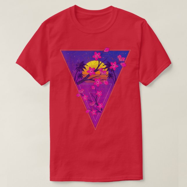 Japanese Flower Sakura Vaporwave Sunset Cherry Blo T-Shirt (Design Front)