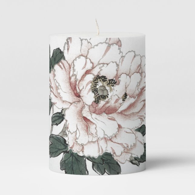 JAPANESE FLOWER WITH BEES Pillar Candle (Front)