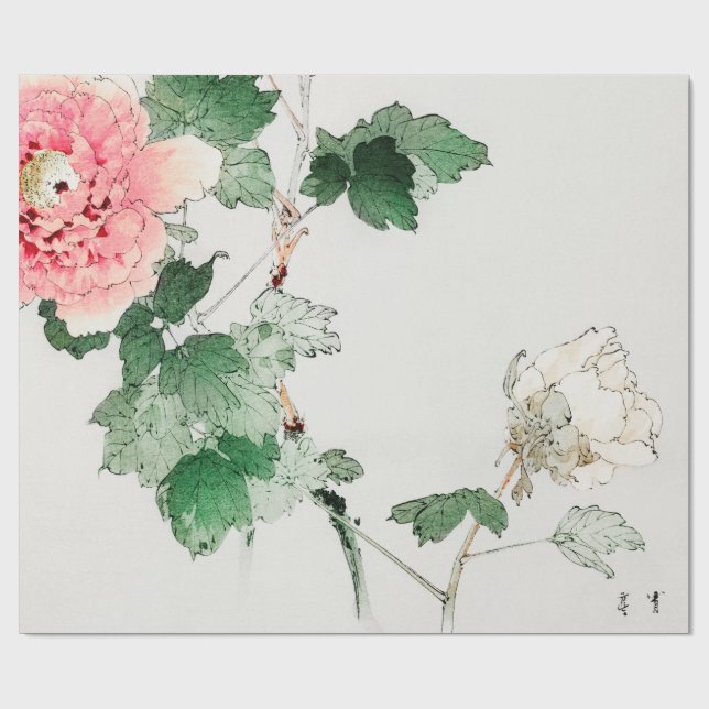 JAPANESE FLOWER WOODBLOCK PRINT Wrapping Paper (Flat)