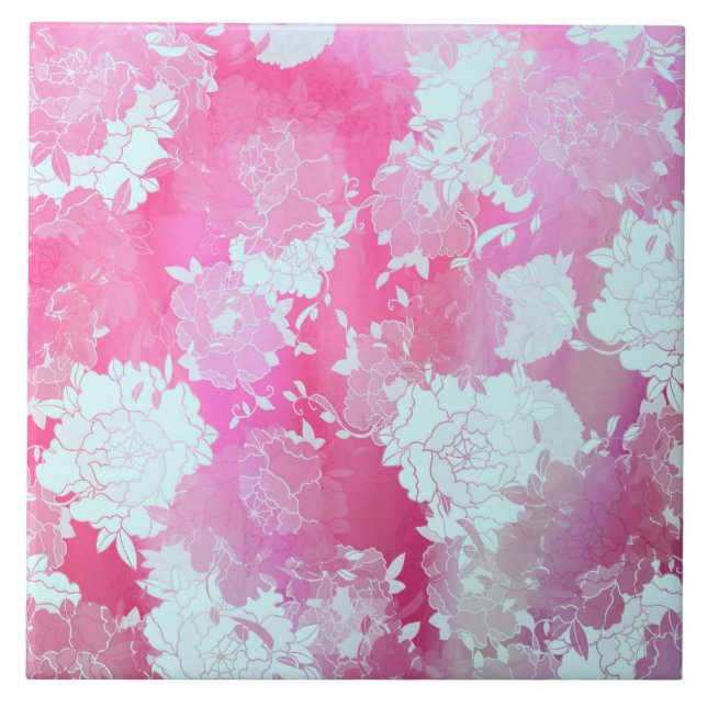 Japanese flowers blue patterns ceramic tile (Front)