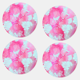 Japanese flowers blue patterns labels