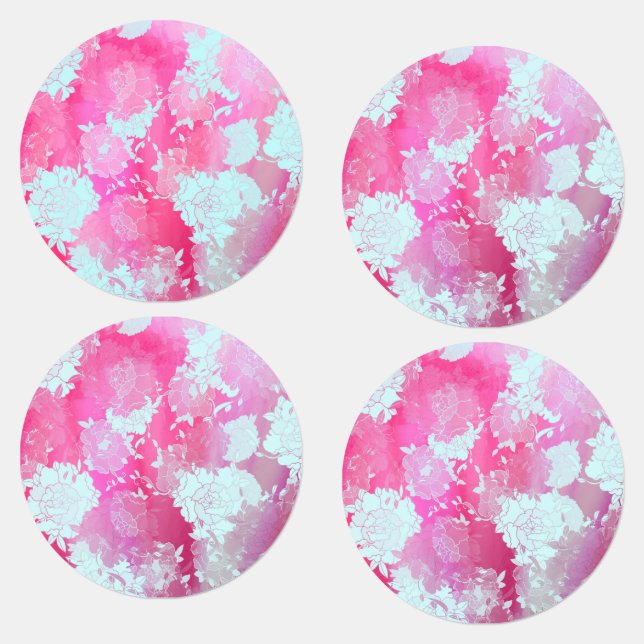 Japanese flowers blue patterns labels (Group)