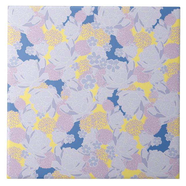 Japanese flowers ceramic tile (Front)