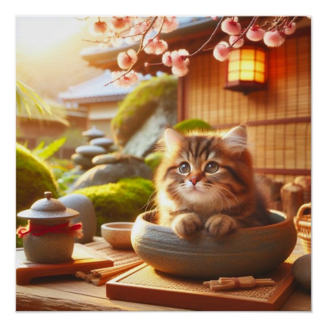 Japanese fluffy brown tabby cat poster (Front)