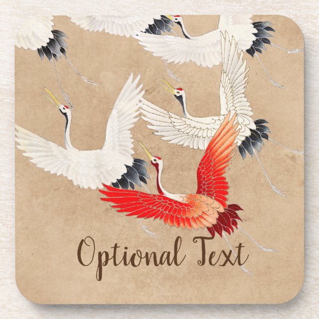 Japanese Flying Cranes Beverage Coaster (Front)