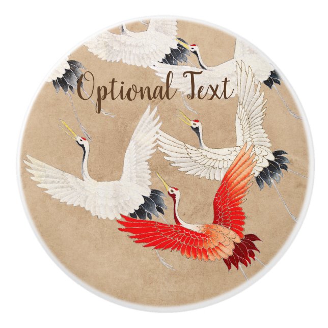 Japanese Flying Cranes Ceramic Knob (Front)