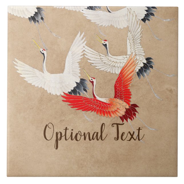 Japanese Flying Cranes Ceramic Tile (Front)