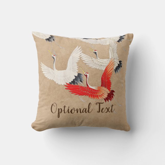 Japanese Flying Cranes Throw Pillow (Front)
