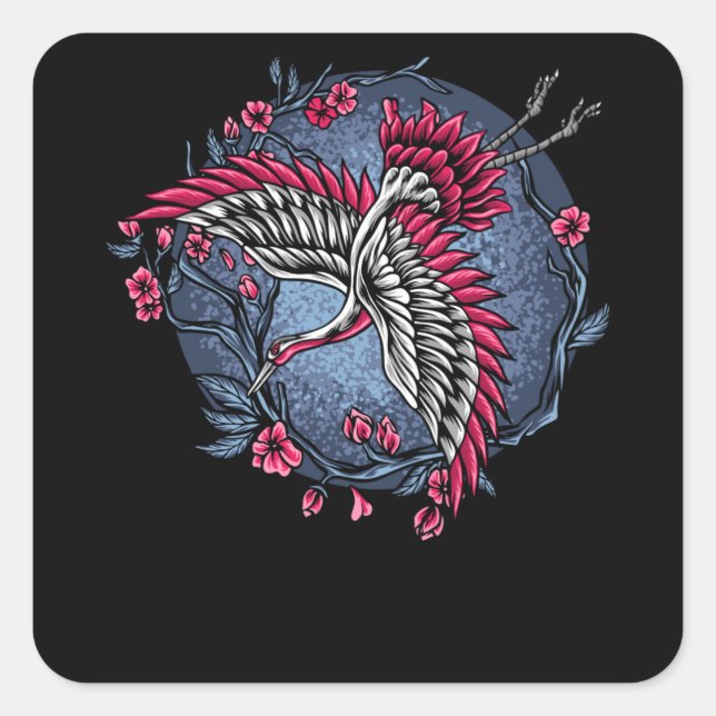 Japanese Flying Cranes Unique and Colorful Design Square Sticker (Front)